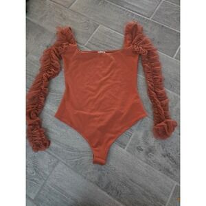 Intimately Free People Must Be Love Bodysuit Square Neck Ruffle Sleeve Top Small